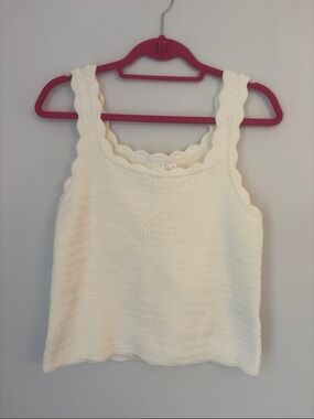GAP Women's Cream Square Neck Knit Sweater Tank with Scalloped Edges NWT
